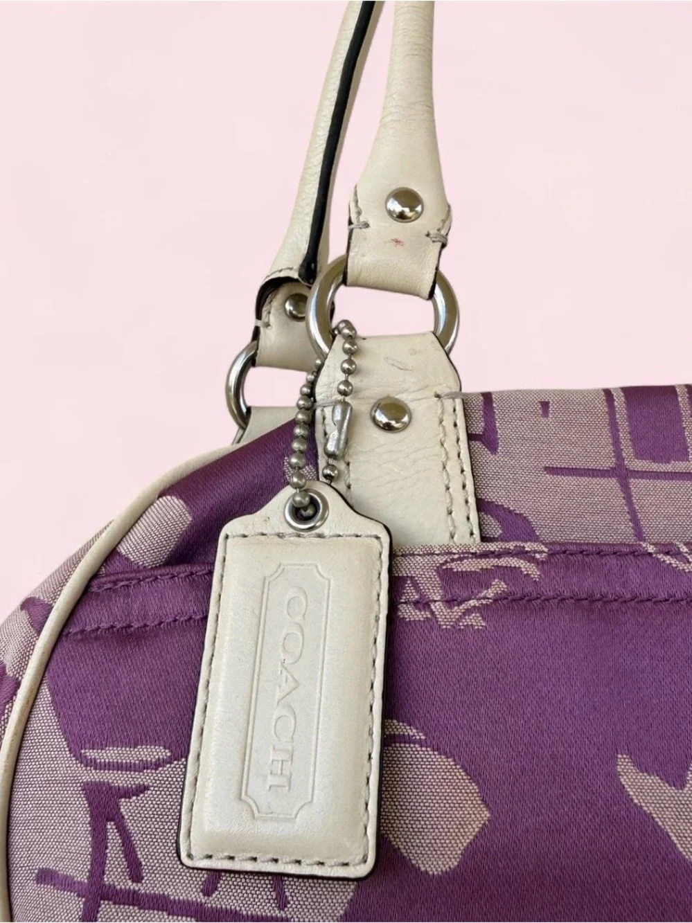 Coach Y2K Purple Carriage Print Satchel Shoulder Bag